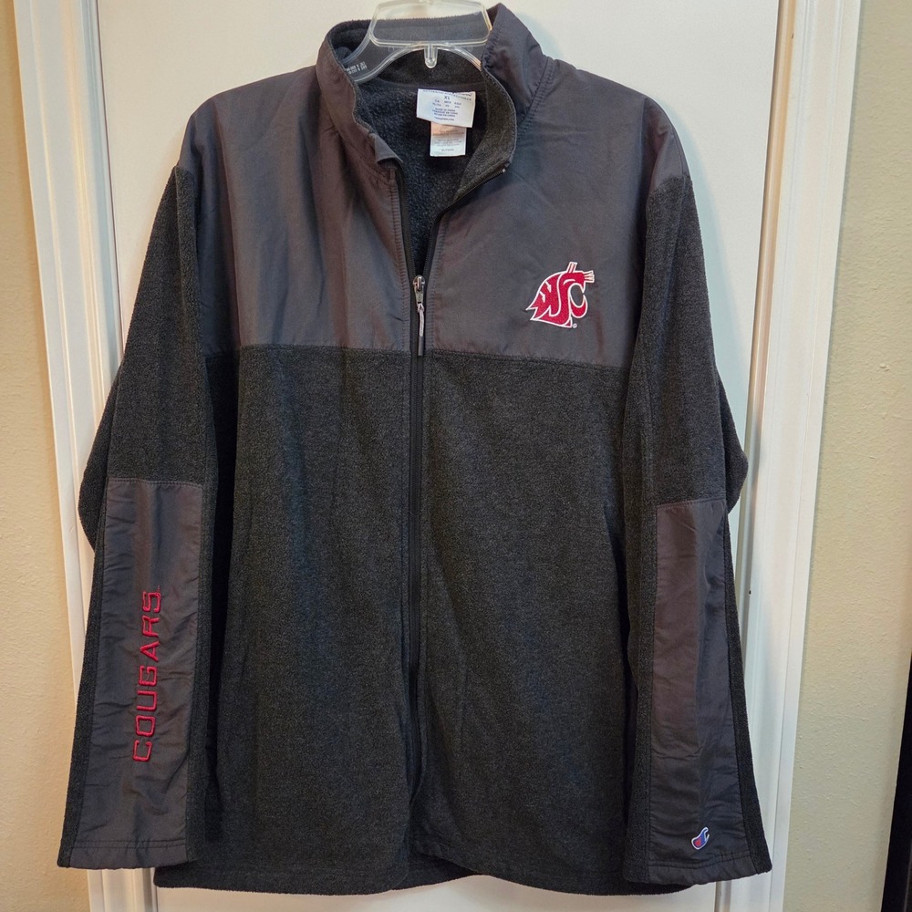 Champion WSU Washington State Cougars Full Zip Fleece Jacket Grey XL RN15763
